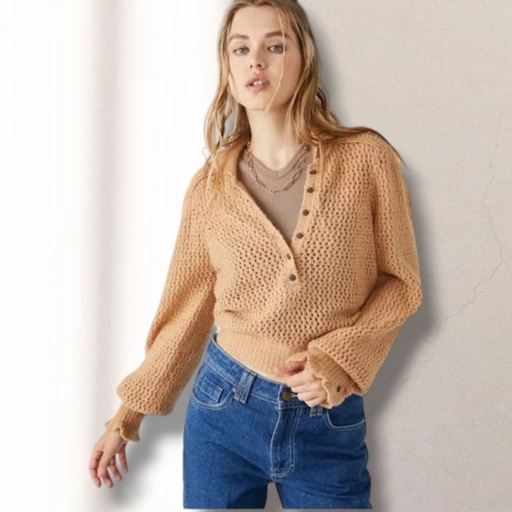 NWT FREE PEOPLE Care FP Snowdrift Pullover in Camel Heather